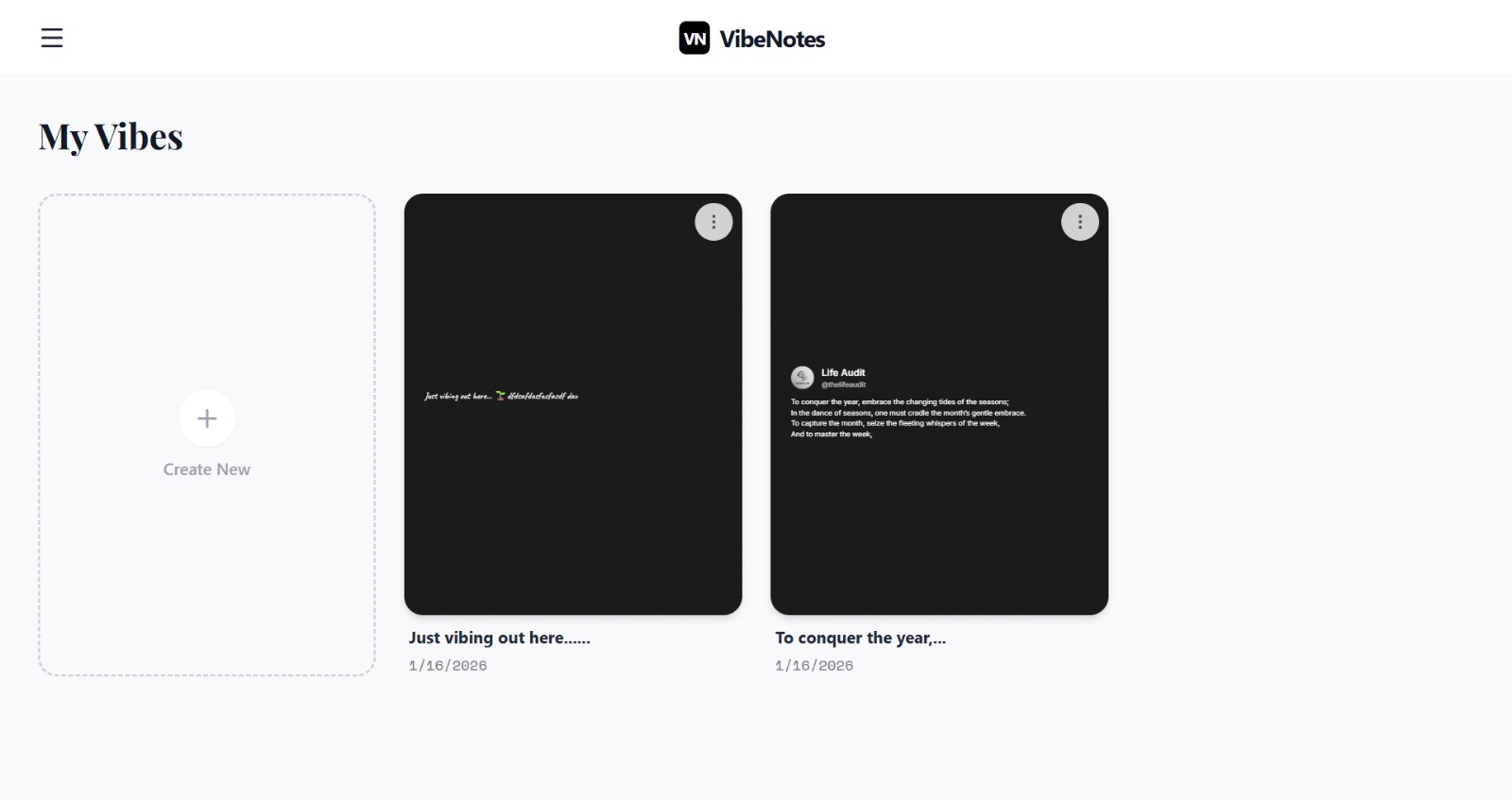 VibeNotes App Interface